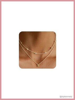 14K Gold Plated Dainty Layered Initial Necklace Set for Women Stacking A-Z
